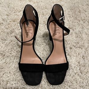 Black suede block heel